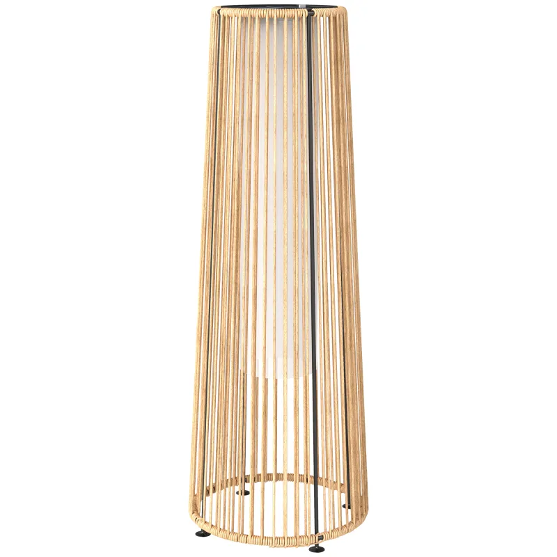 Farola Solar Exterior de Ratán Sintético con Luces LED Encendido y Apagado Automático Impermeable Ø21,5x61 cm Natural