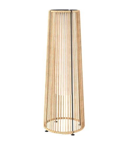 Farola Solar Exterior de Ratán Sintético con Luces LED Encendido y Apagado Automático Impermeable Ø21,5x61 cm Natural