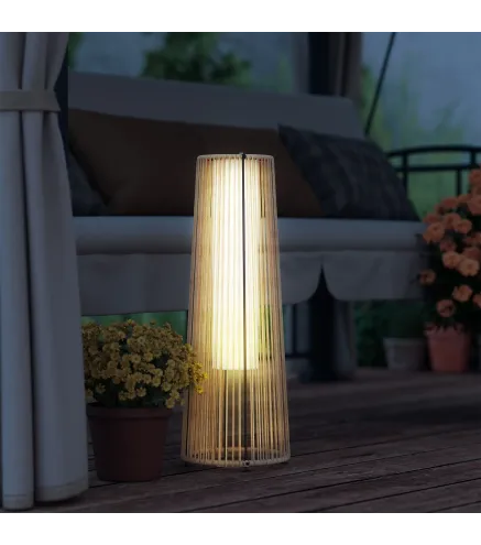 Farola Solar Exterior de Ratán Sintético con Luces LED Encendido y Apagado Automático Impermeable Ø21,5x61 cm Natural