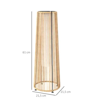 Farola Solar Exterior de Ratán Sintético con Luces LED Encendido y Apagado Automático Impermeable Ø21,5x61 cm Natural