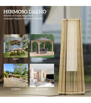 Farola Solar Exterior de Ratán Sintético con Luces LED Encendido y Apagado Automático Impermeable Ø21,5x61 cm Natural