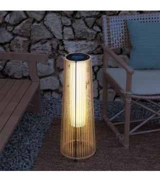 Farola Solar Exterior de Ratán Sintético con Luces LED Encendido y Apagado Automático Impermeable Ø21,5x61 cm Natural