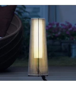 Farola Solar Exterior de Ratán Sintético con Luces LED Encendido y Apagado Automático Impermeable Ø21,5x61 cm Natural