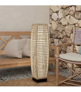 Lámpara Solar de Jardín de Ratán Sintético con Luces LED Encendido/Apagado Automático 21x21x78 cm Natural