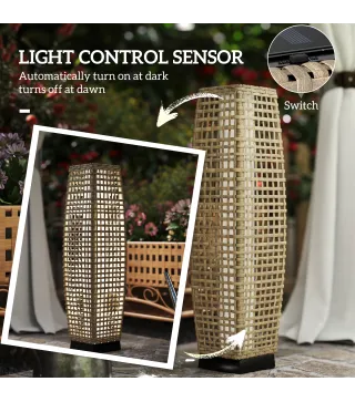 Lámpara Solar de Jardín de Ratán Sintético con Luces LED Encendido/Apagado Automático 21x21x78 cm Natural