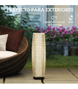 Lámpara Solar de Jardín de Ratán Sintético con Luces LED Encendido/Apagado Automático 21x21x78 cm Natural