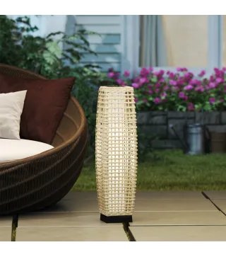 Lámpara Solar de Jardín de Ratán Sintético con Luces LED Encendido/Apagado Automático 21x21x78 cm Natural