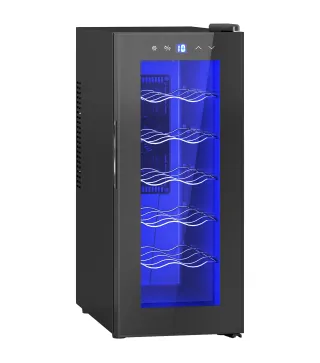 Vinoteca 12 Botellas con Doble Refrigeración Termoeléctrica Temperatura Ajustable 8-18℃ Puerta de Vidrio Negro