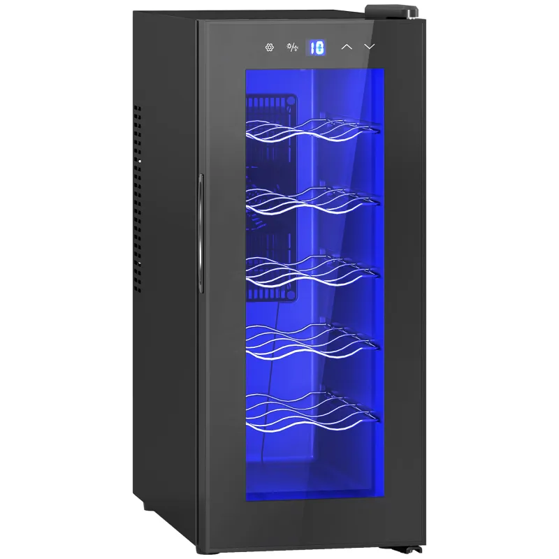 Vinoteca 12 Botellas con Doble Refrigeración Termoeléctrica Temperatura Ajustable 8-18℃ Puerta de Vidrio Negro