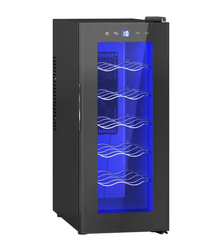 Vinoteca 12 Botellas con Doble Refrigeración Termoeléctrica Temperatura Ajustable 8-18℃ Puerta de Vidrio Negro