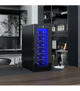 Vinoteca 12 Botellas con Doble Refrigeración Termoeléctrica Temperatura Ajustable 8-18℃ Puerta de Vidrio Negro