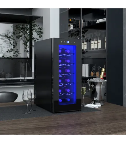 Vinoteca 12 Botellas con Doble Refrigeración Termoeléctrica Temperatura Ajustable 8-18℃ Puerta de Vidrio Negro