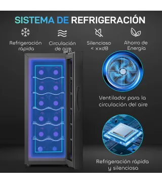 Vinoteca 12 Botellas con Doble Refrigeración Termoeléctrica Temperatura Ajustable 8-18℃ Puerta de Vidrio Negro
