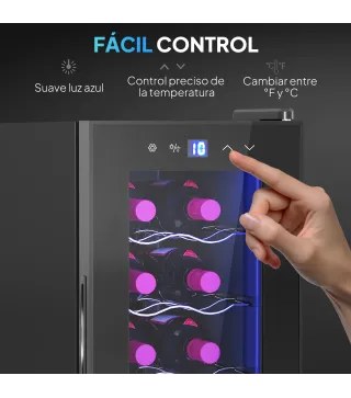 Vinoteca 12 Botellas con Doble Refrigeración Termoeléctrica Temperatura Ajustable 8-18℃ Puerta de Vidrio Negro