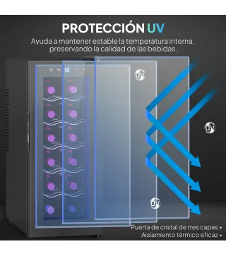 Vinoteca 12 Botellas con Doble Refrigeración Termoeléctrica Temperatura Ajustable 8-18℃ Puerta de Vidrio Negro