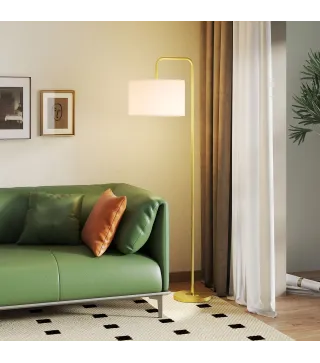 Lámpara de Pie Moderna con Pantalla de Lino Sintético Lámpara de Lectura para Salón 64x38x163,5 cm Blanco y Dorado