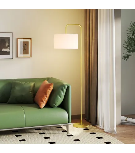 Lámpara de Pie Moderna con Pantalla de Lino Sintético Lámpara de Lectura para Salón 64x38x163,5 cm Blanco y Dorado