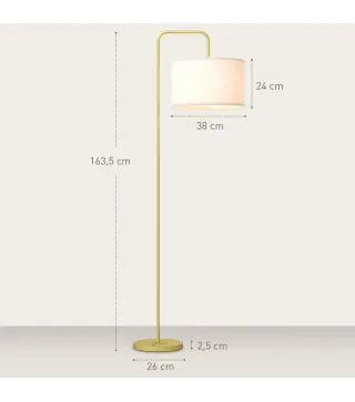 Lámpara de Pie Moderna con Pantalla de Lino Sintético Lámpara de Lectura para Salón 64x38x163,5 cm Blanco y Dorado