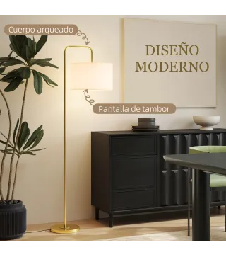 Lámpara de Pie Moderna con Pantalla de Lino Sintético Lámpara de Lectura para Salón 64x38x163,5 cm Blanco y Dorado