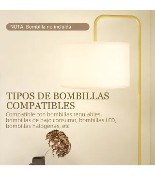 Lámpara de Pie Moderna con Pantalla de Lino Sintético Lámpara de Lectura para Salón 64x38x163,5 cm Blanco y Dorado