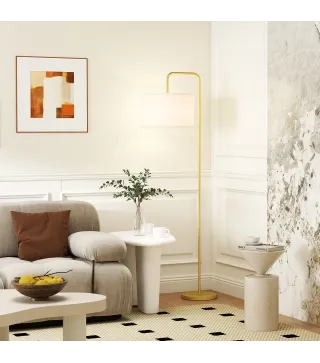 Lámpara de Pie Moderna con Pantalla de Lino Sintético Lámpara de Lectura para Salón 64x38x163,5 cm Blanco y Dorado