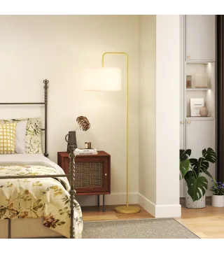 Lámpara de Pie Moderna con Pantalla de Lino Sintético Lámpara de Lectura para Salón 64x38x163,5 cm Blanco y Dorado