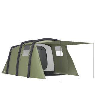 Tienda de Campaña Inflable Tipo Túnel para 3-6 Personas con Vestíbulo Ventanas de Malla y Bolsa Impermeable Verde Oliva