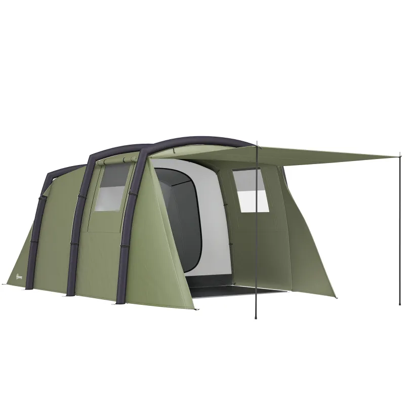 Tienda de Campaña Inflable Tipo Túnel para 3-6 Personas con Vestíbulo Ventanas de Malla y Bolsa Impermeable Verde Oliva Tienda de Campaña Inflable Tipo Túnel para 3-6 Personas con Vestíbulo Ventanas de Malla y Bolsa Impermeable Verde Oliva