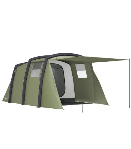 Tienda de Campaña Inflable Tipo Túnel para 3-6 Personas con Vestíbulo Ventanas de Malla y Bolsa Impermeable Verde Oliva