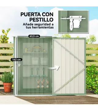 Caseta de Jardín Metálica 0,92 m² 100x103x160 cm con 1 Puerta y Cerradura para Almacenamiento Herramientas Verde Claro
