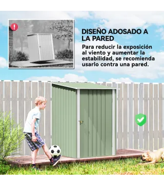 Caseta de Jardín Metálica 0,92 m² 100x103x160 cm con 1 Puerta y Cerradura para Almacenamiento Herramientas Verde Claro