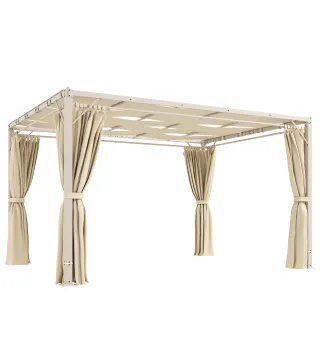 Pérgola de Jardín 3x4 m con Protección UPF 50+ Gazebo con Cortinas Estructura de Acero para Sombra Exterior Beige