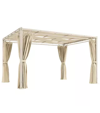 Pérgola de Jardín 3x4 m con Protección UPF 50+ Gazebo con Cortinas Estructura de Acero para Sombra Exterior Beige
