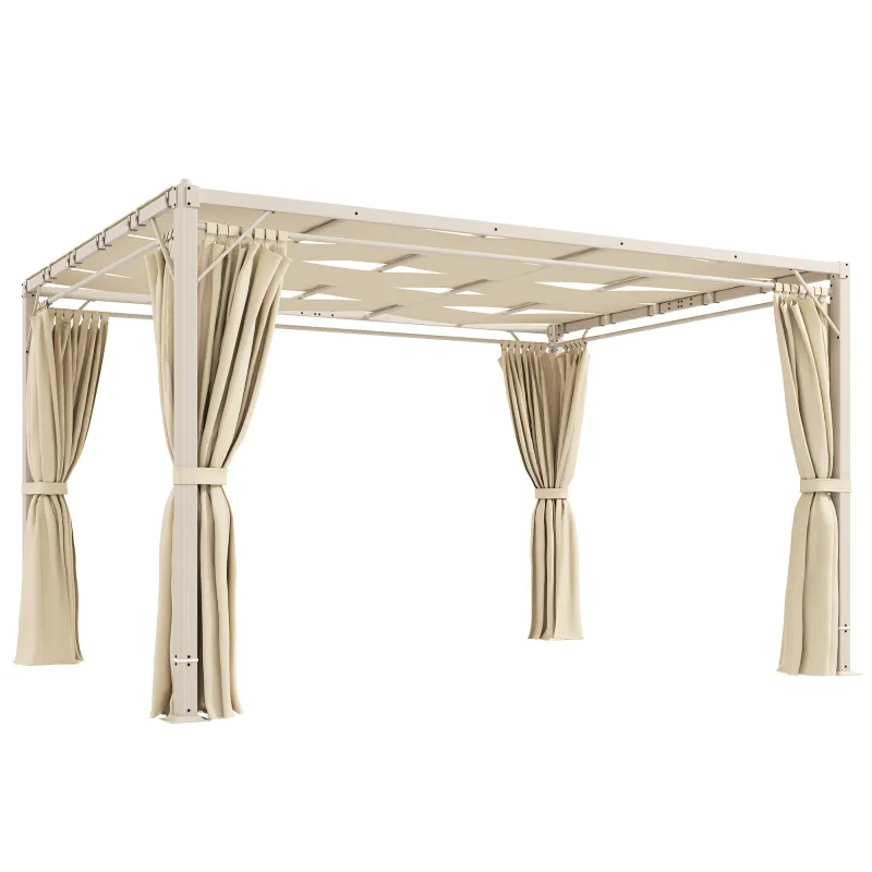 Pérgola de Jardín 3x4 m con Protección UPF 50+ Gazebo con Cortinas Estructura de Acero para Sombra Exterior Beige