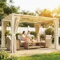 Pérgola de Jardín 3x4 m con Protección UPF 50+ Gazebo con Cortinas Estructura de Acero para Sombra Exterior Beige