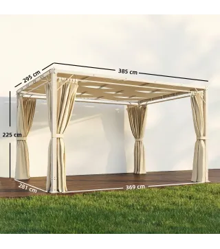 Pérgola de Jardín 3x4 m con Protección UPF 50+ Gazebo con Cortinas Estructura de Acero para Sombra Exterior Beige