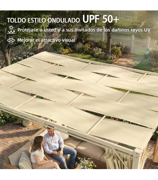 Pérgola de Jardín 3x4 m con Protección UPF 50+ Gazebo con Cortinas Estructura de Acero para Sombra Exterior Beige