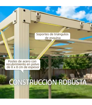 Pérgola de Jardín 3x4 m con Protección UPF 50+ Gazebo con Cortinas Estructura de Acero para Sombra Exterior Beige