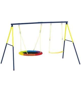 Columpio Infantil con Soporte Metálico para 3 Niños, 265x160x178 cm, Multicolor