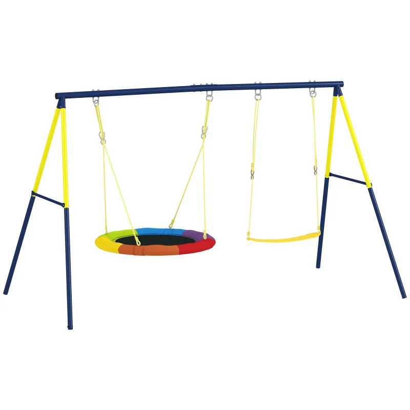 Columpio para Bebés Cuerdas Ajustables Soporte de Acero Carga 150 kg para 3 Niños de 3-8 Años Multicolor