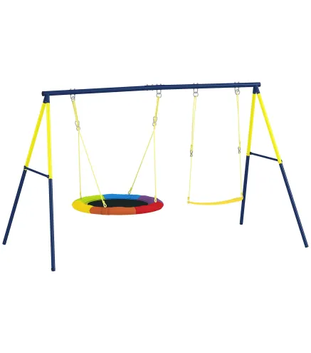 Columpio Infantil con Soporte Metálico para 3 Niños, 265x160x178 cm, Multicolor