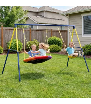 Columpio Infantil con Soporte Metálico para 3 Niños, 265x160x178 cm, Multicolor