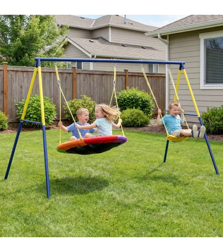 Columpio Infantil con Soporte Metálico para 3 Niños, 265x160x178 cm, Multicolor