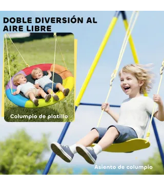 Columpio Infantil con Soporte Metálico para 3 Niños, 265x160x178 cm, Multicolor
