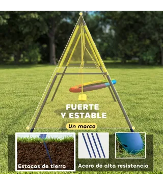 Columpio Infantil con Soporte Metálico para 3 Niños, 265x160x178 cm, Multicolor