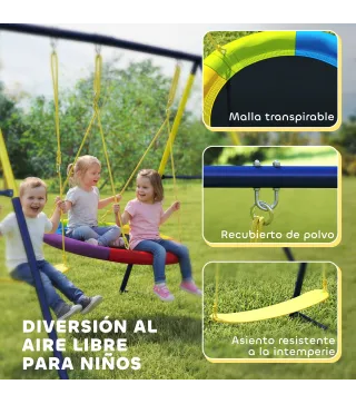 Columpio Infantil con Soporte Metálico para 3 Niños, 265x160x178 cm, Multicolor