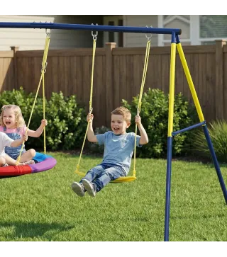 Columpio Infantil con Soporte Metálico para 3 Niños, 265x160x178 cm, Multicolor