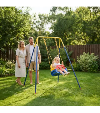 Estructura de Columpio Infantil Plegable con 2 Ganchos 4 Estacas Resistente para 50 kg Forma A 128x155x157 cm Azul