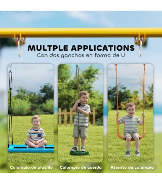 Estructura de Columpio Infantil Plegable con 2 Ganchos 4 Estacas Resistente para 50 kg Forma A 128x155x157 cm Azul