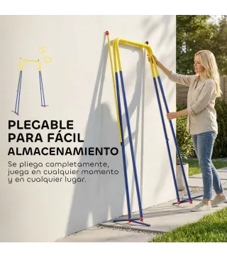 Estructura de Columpio Infantil Plegable con 2 Ganchos 4 Estacas Resistente para 50 kg Forma A 128x155x157 cm Azul